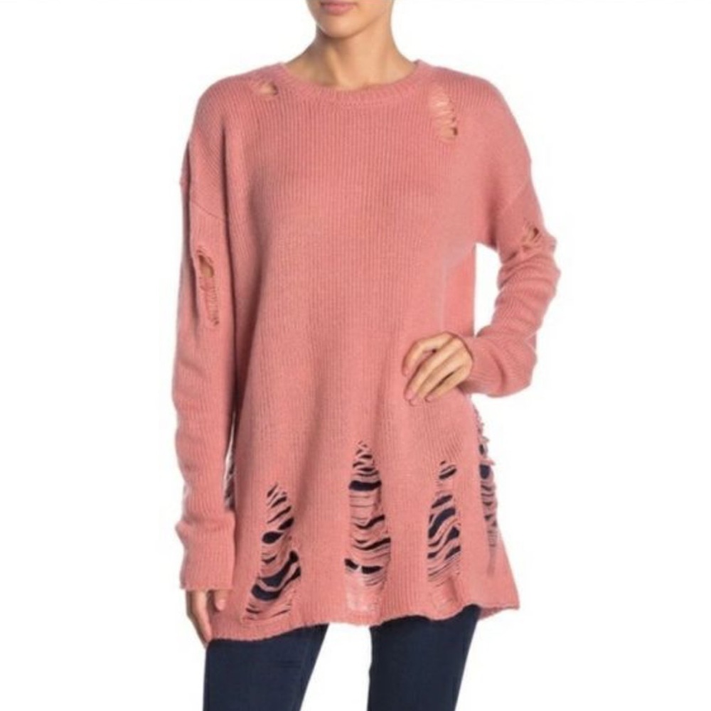 Show Me Your MuMu Tamaya Distressed Knit Oversized Sweater Mulberry Pink Size S
